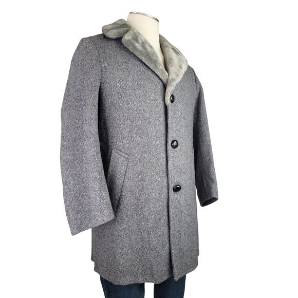 Vintage Pendleton Wool Tweed Overcoat w Faux Fur Collar Men's Sz 40 - Picture 1 of 11